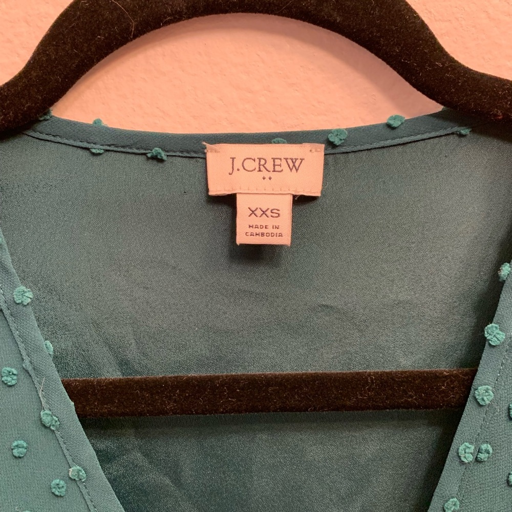 J.Crew Women's Green Swiss Dot Sheer Blouse Long Sleeve V Neck Top - Picture 4 of 6